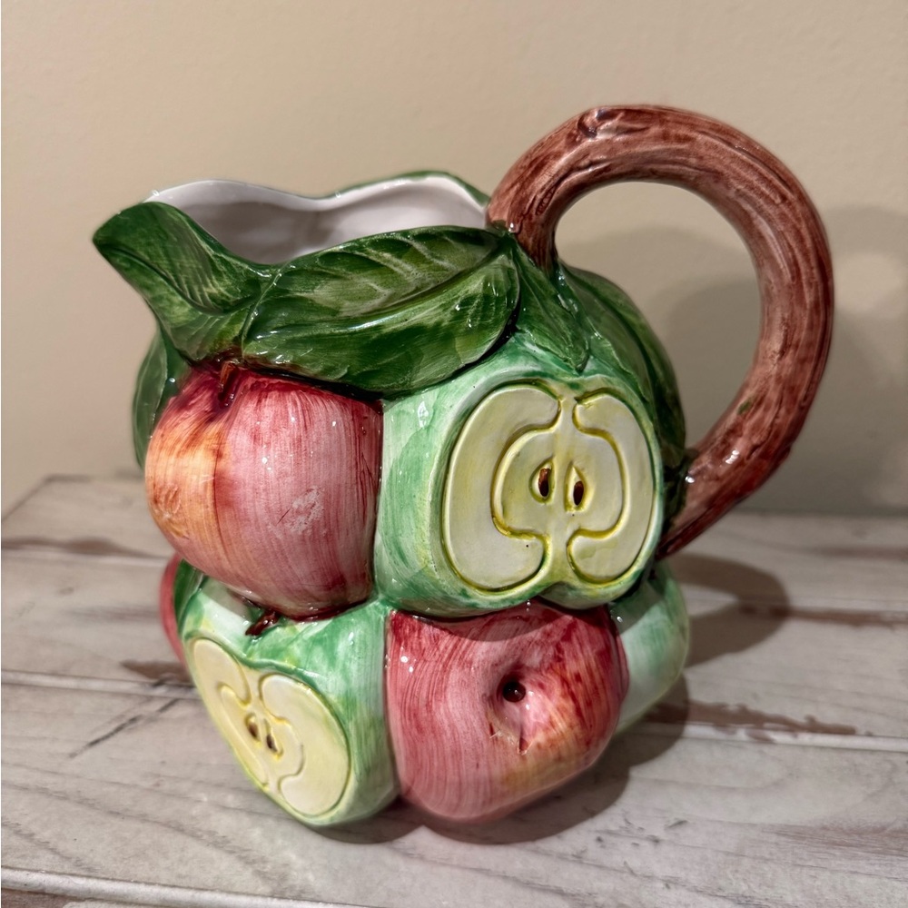 Vintage Bassano Italian Majolica Apple Shaped Pitcher